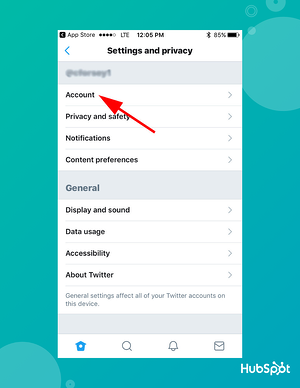 cara mengubah pegangan twitter di aplikasi seluler: klik akun